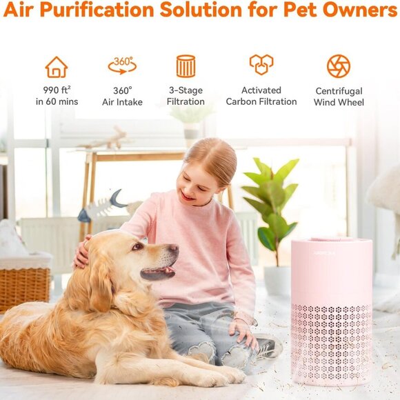 Air Purifier for Bedroom with HEPA 3-in-1 Filter, Pet Air Purifier for Home Cat - Picture 2 of 9
